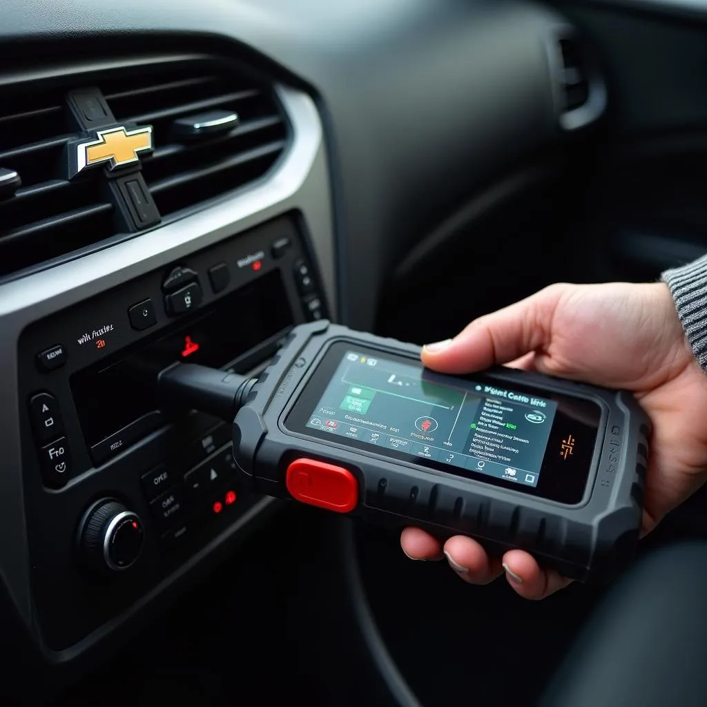 Technicien utilisant un outil de diagnostic Autel sur une Chevrolet