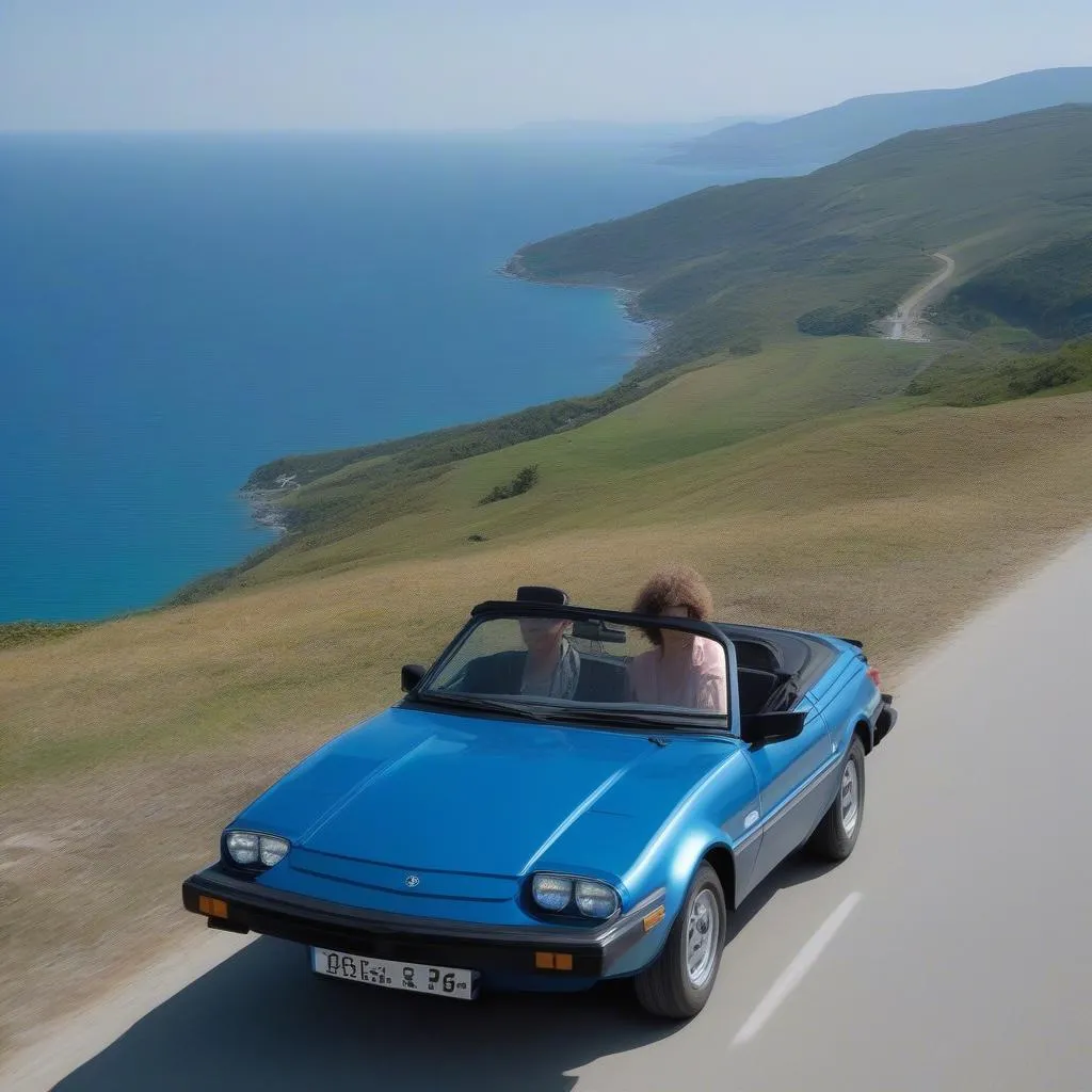 Triumph TR7 sur route de montagne