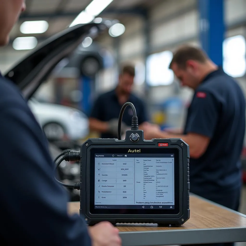 Valise de diagnostic Autel dans un garage automobile