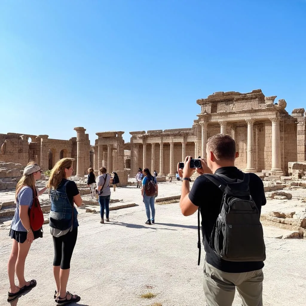 Visitors at an archaeological site