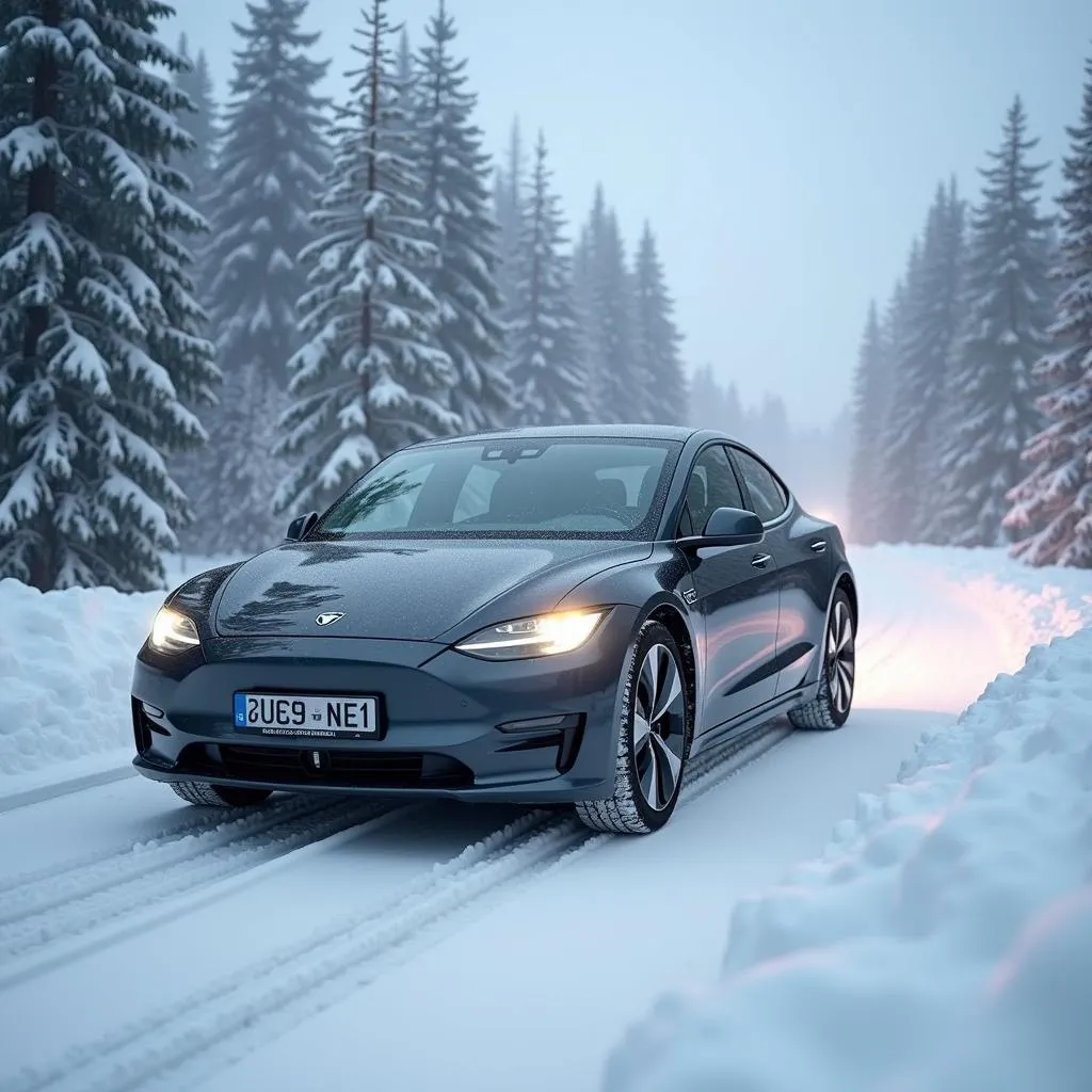 Voiture électrique dans la neige