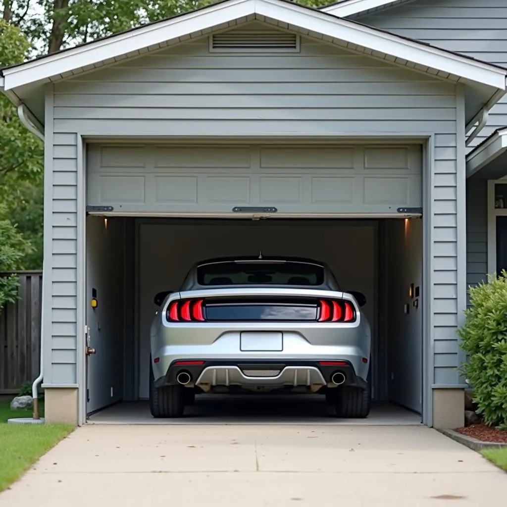 Voiture garée dans un garage couvert par une assurance habitation