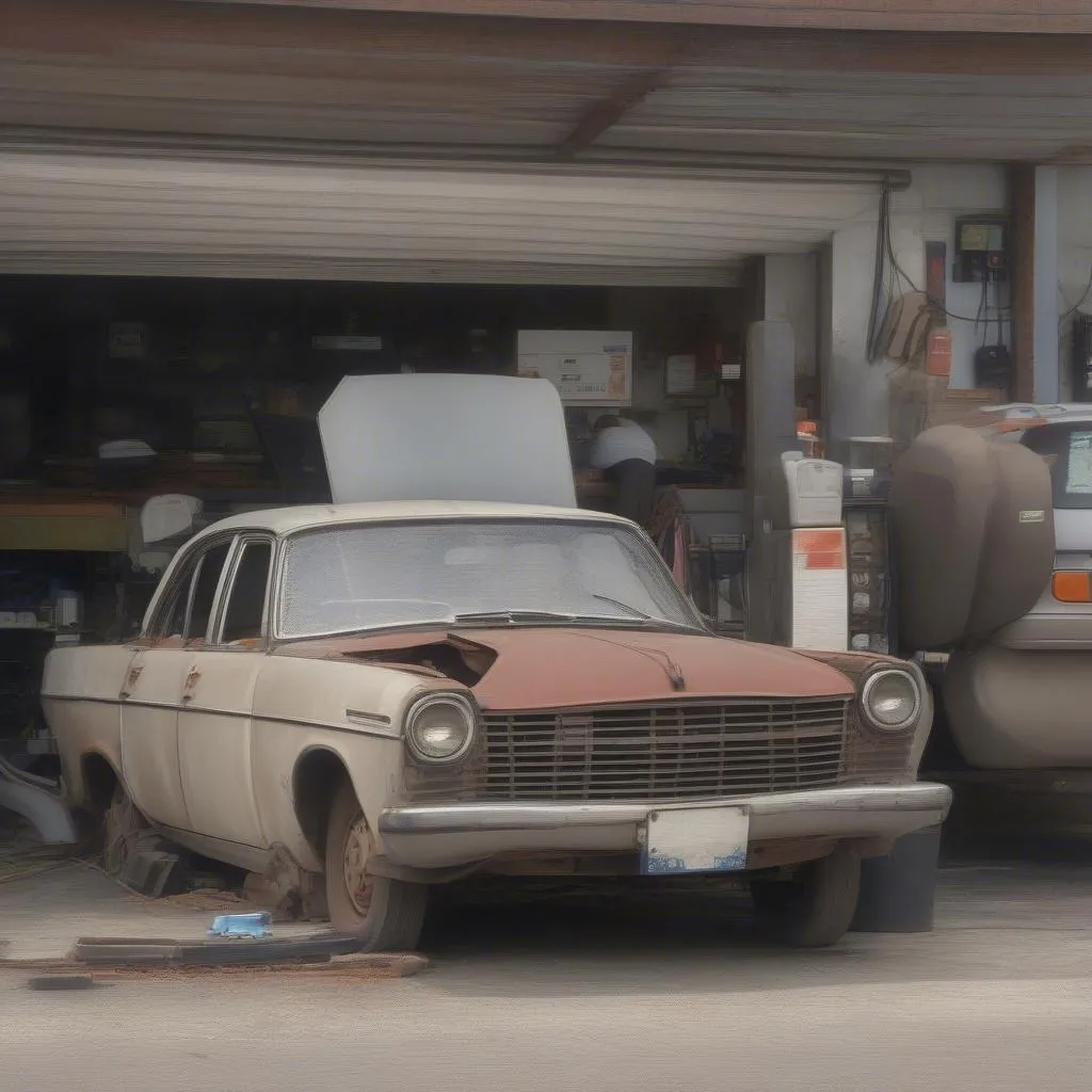 Voiture en panne au garage