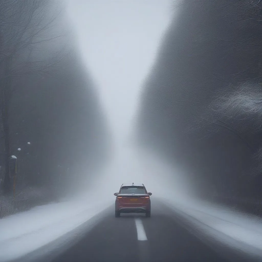 Voiture sur la route enneigée