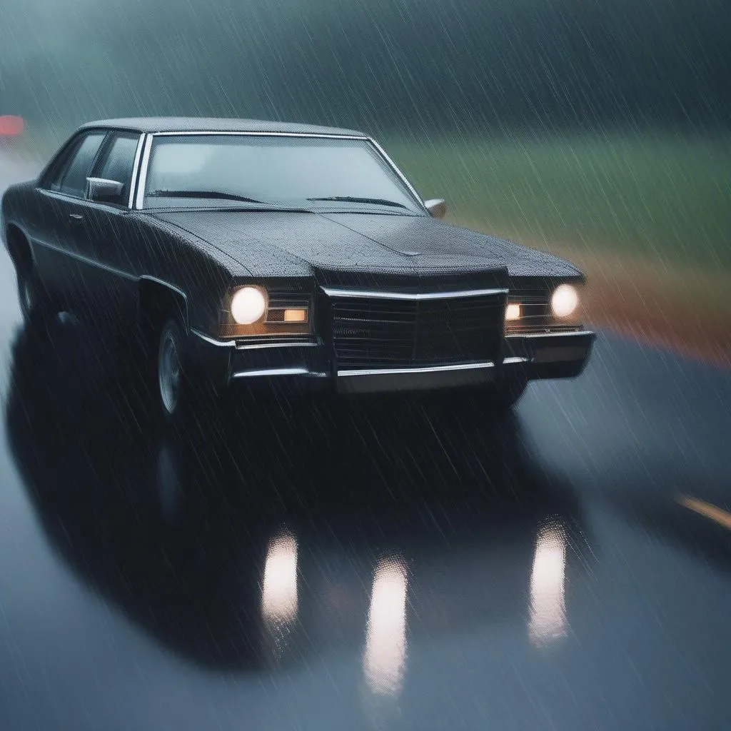 Voiture sur la route sous la pluie