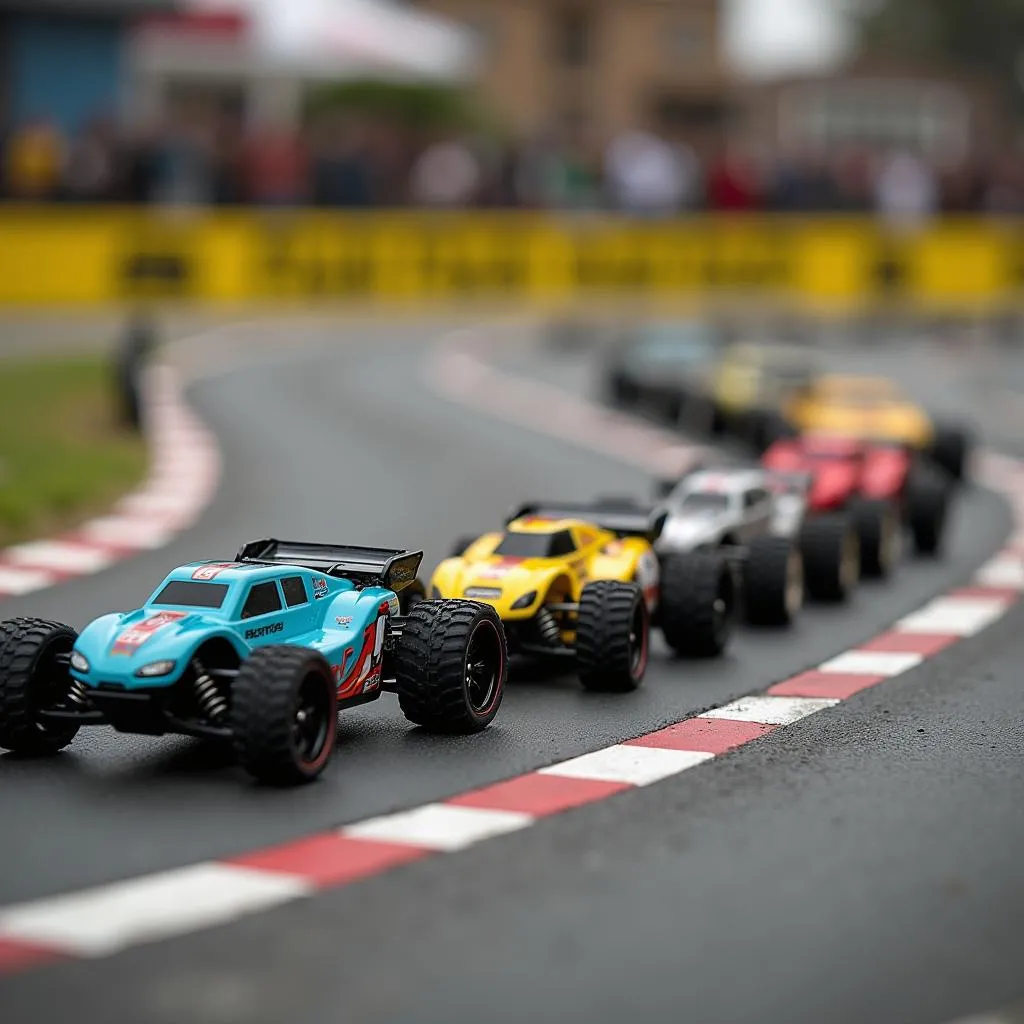 Voitures RC sur un circuit miniature