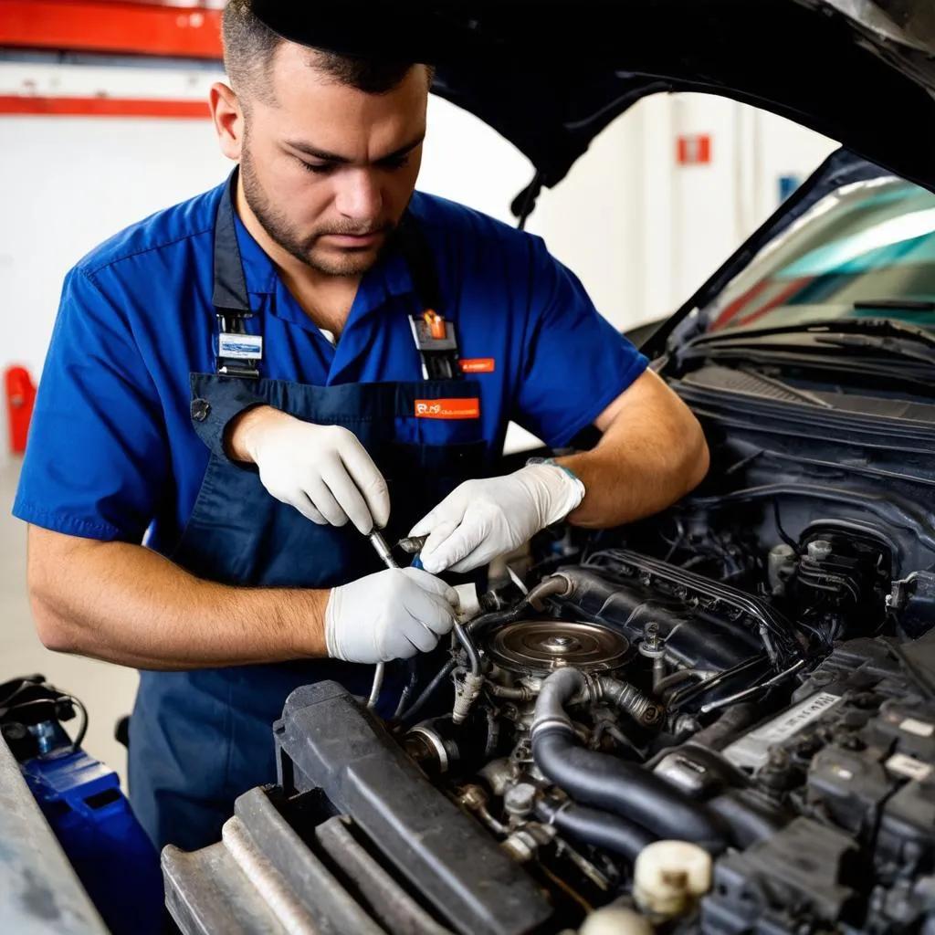 Mécanicien travaillant sur une Volkswagen