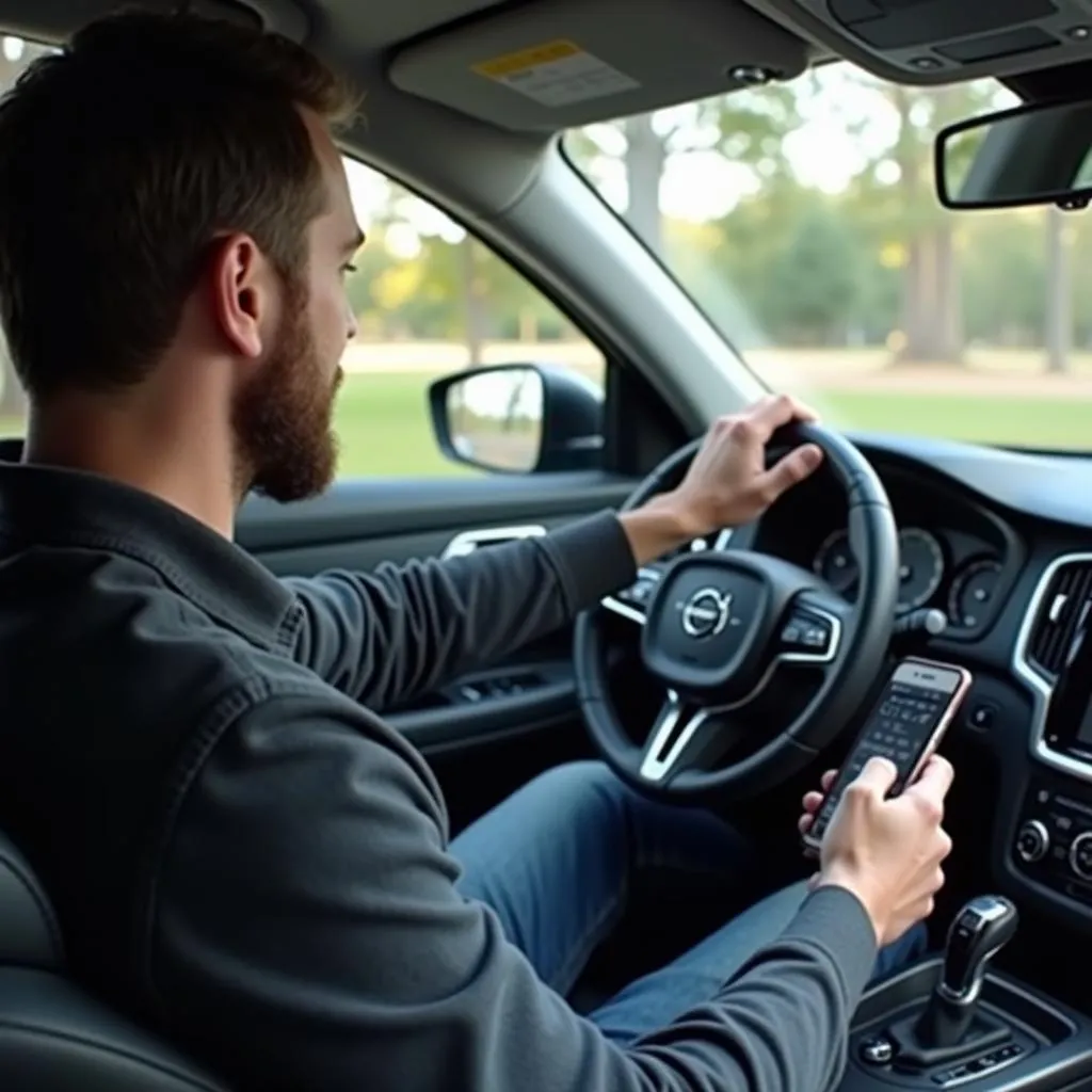 Un homme met à jour le logiciel de sa Volvo XC60 avec son téléphone