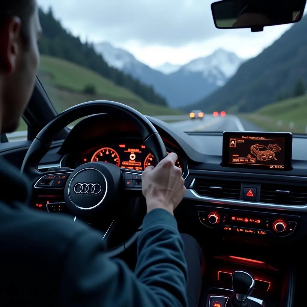 Voyant &quot;Check Engine&quot; allumé sur une Audi A4 dans les Alpes