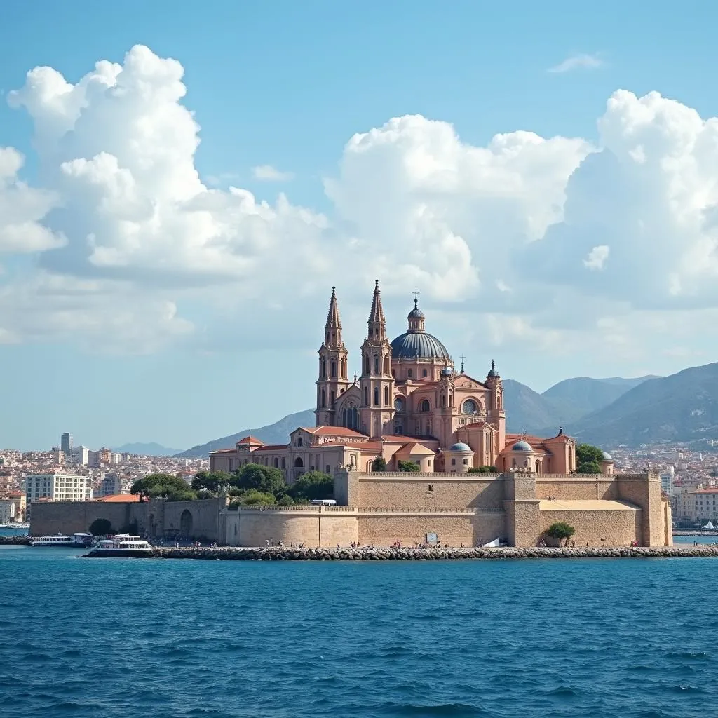 Vue panoramique imprenable sur la Cathédrale de Palma depuis la mer