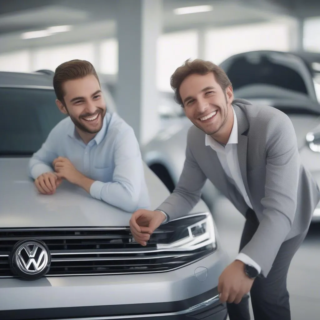 VW salesman talking to a customer