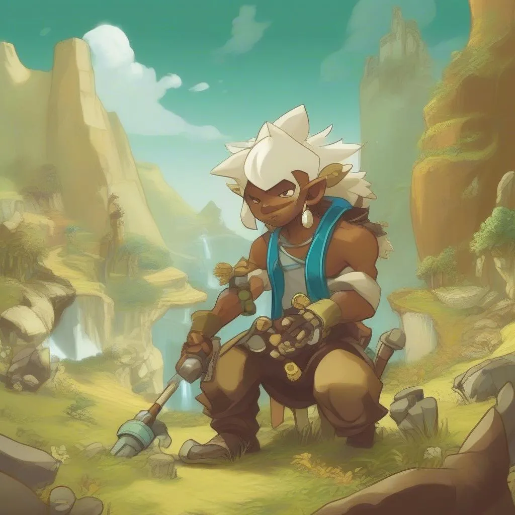 Joueur Wakfu récoltant des ressources