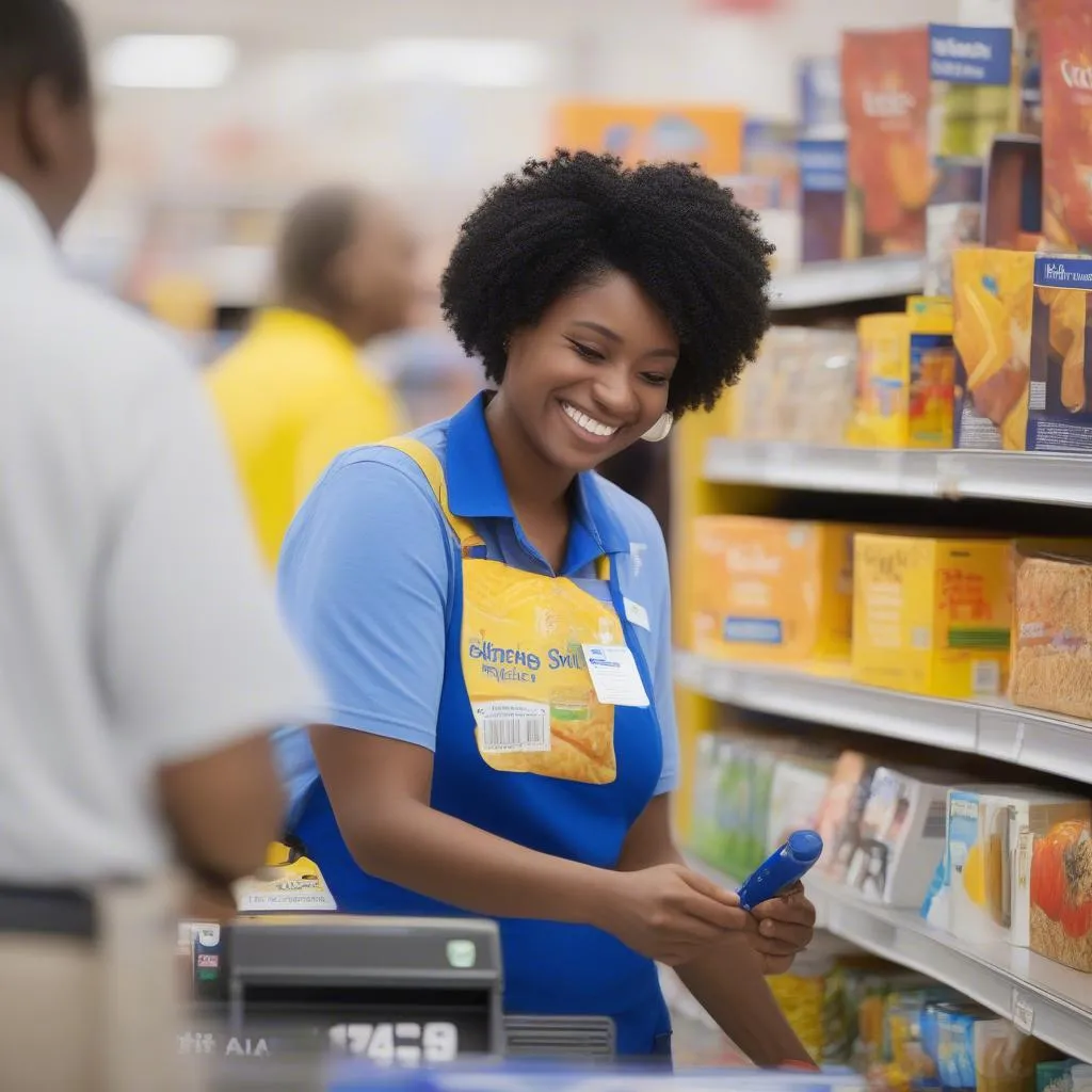 Walmart employee working in a store