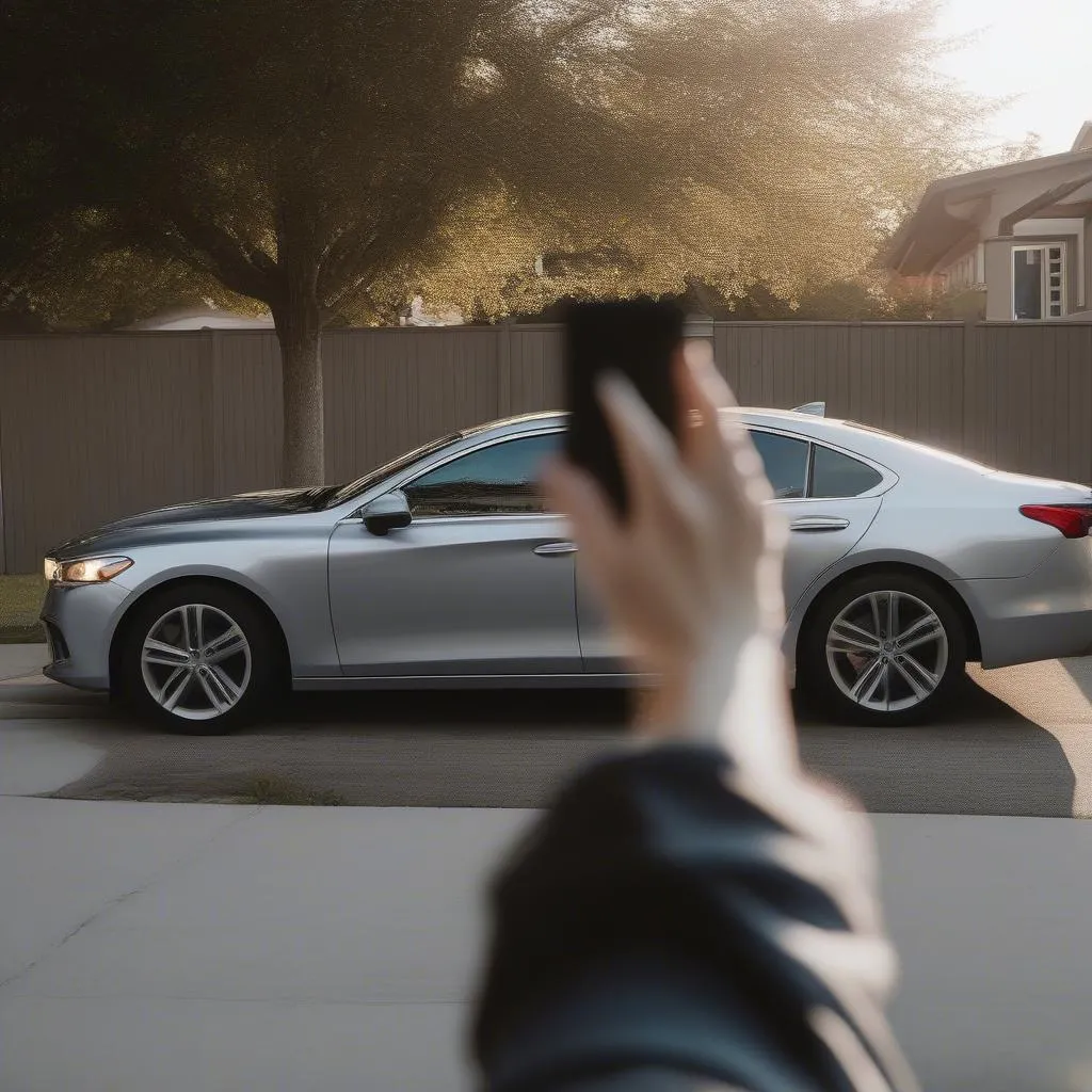 Femme prenant une photo de voiture