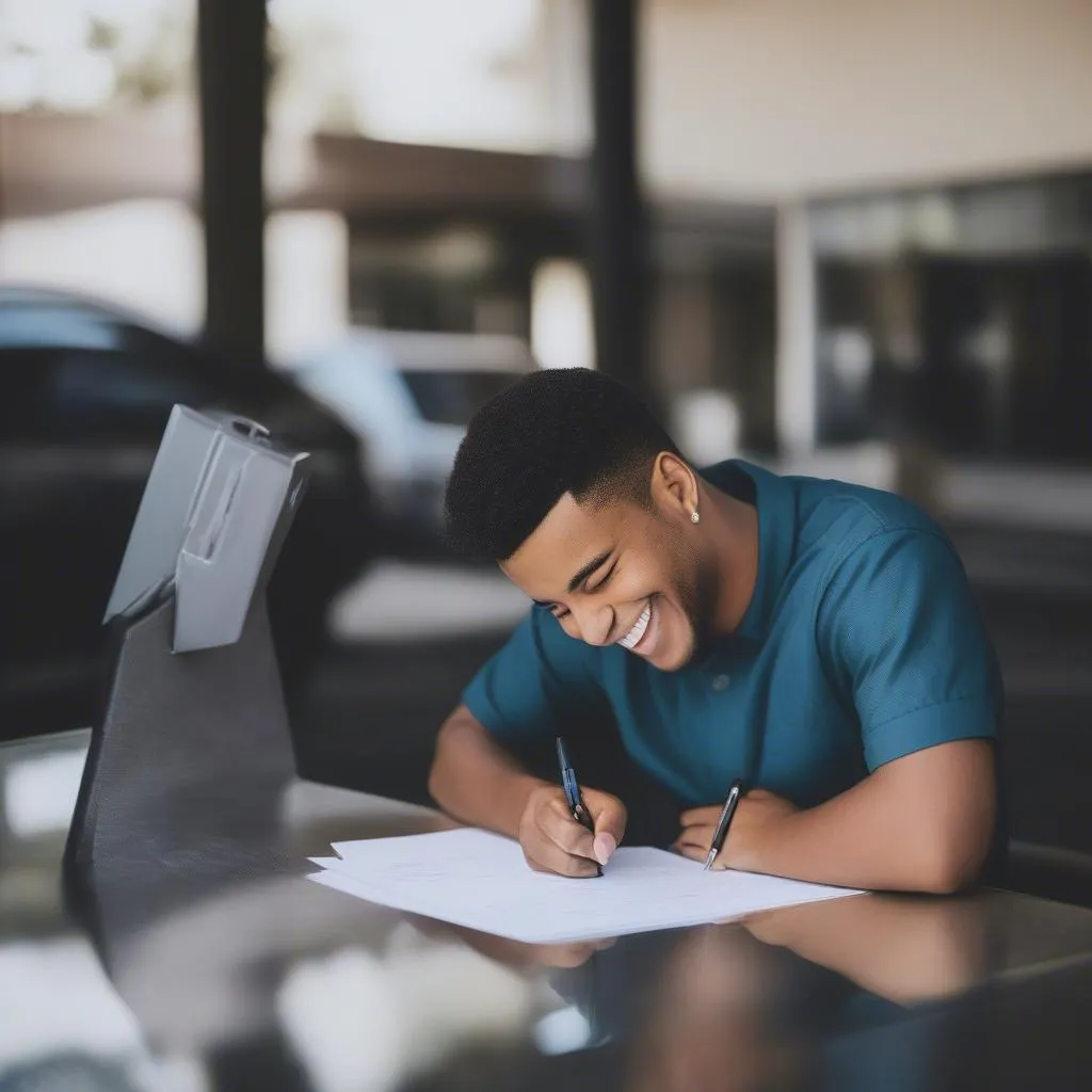 Young Man Buying No Credit Car