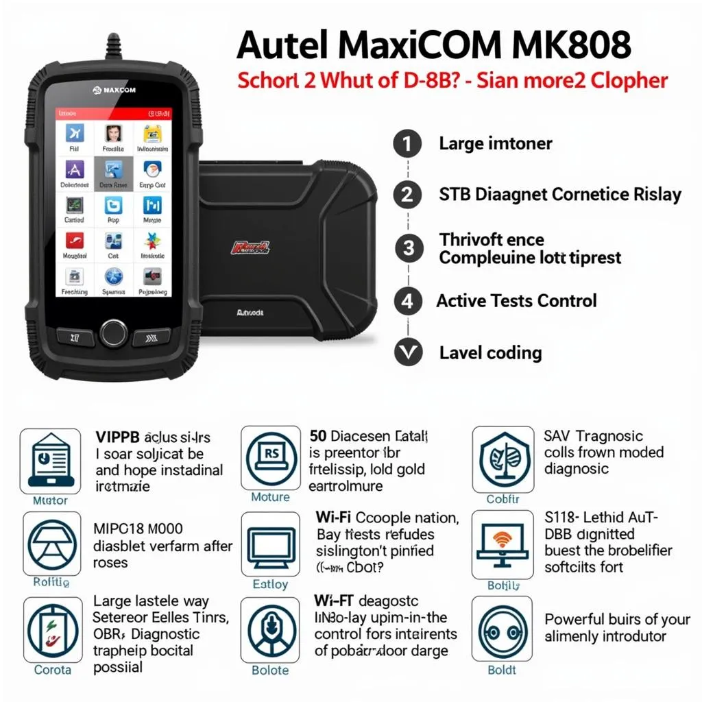 Analyseur OBD2 Autel MaxiCOM MK808 pour la réparation automobile, l'analyse des codes d'erreurs, la surveillance des données en direct et les fonctions spéciales