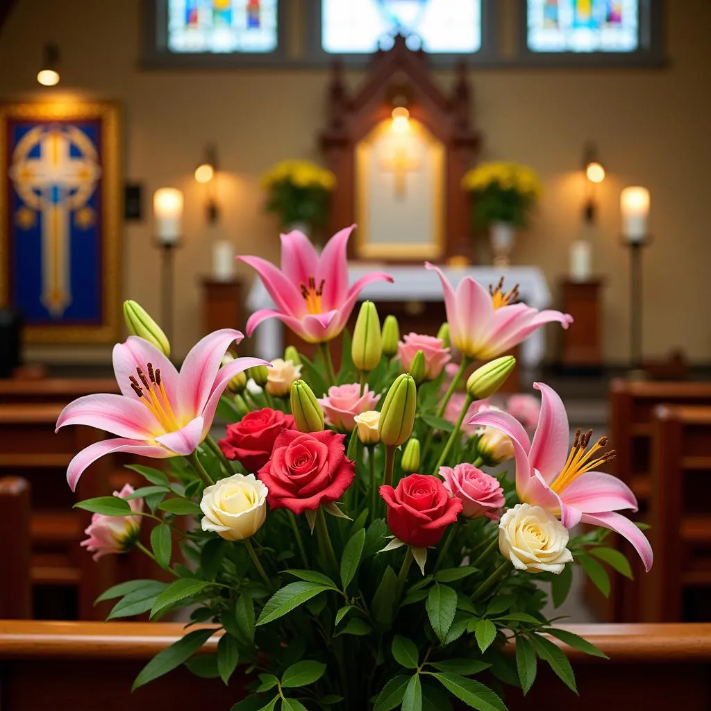 Décoration florale d'un ambon pour Pâques