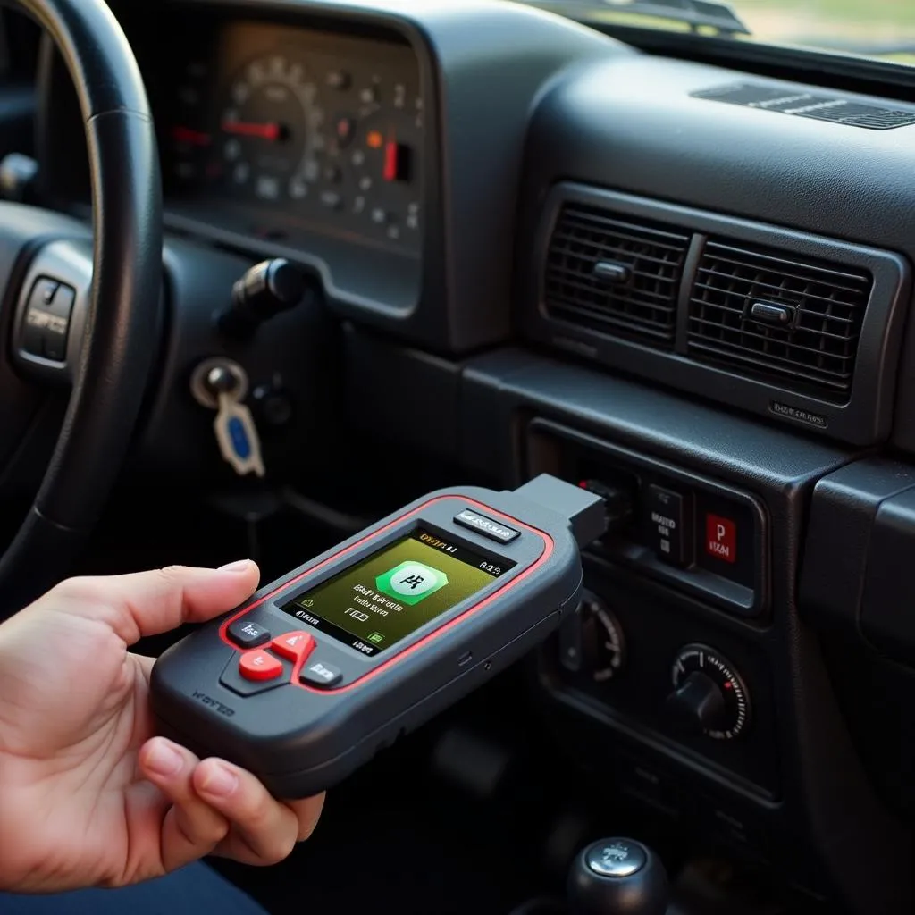 Appareil de diagnostic Autel connecté au port OBD d'une Jeep Wrangler 95