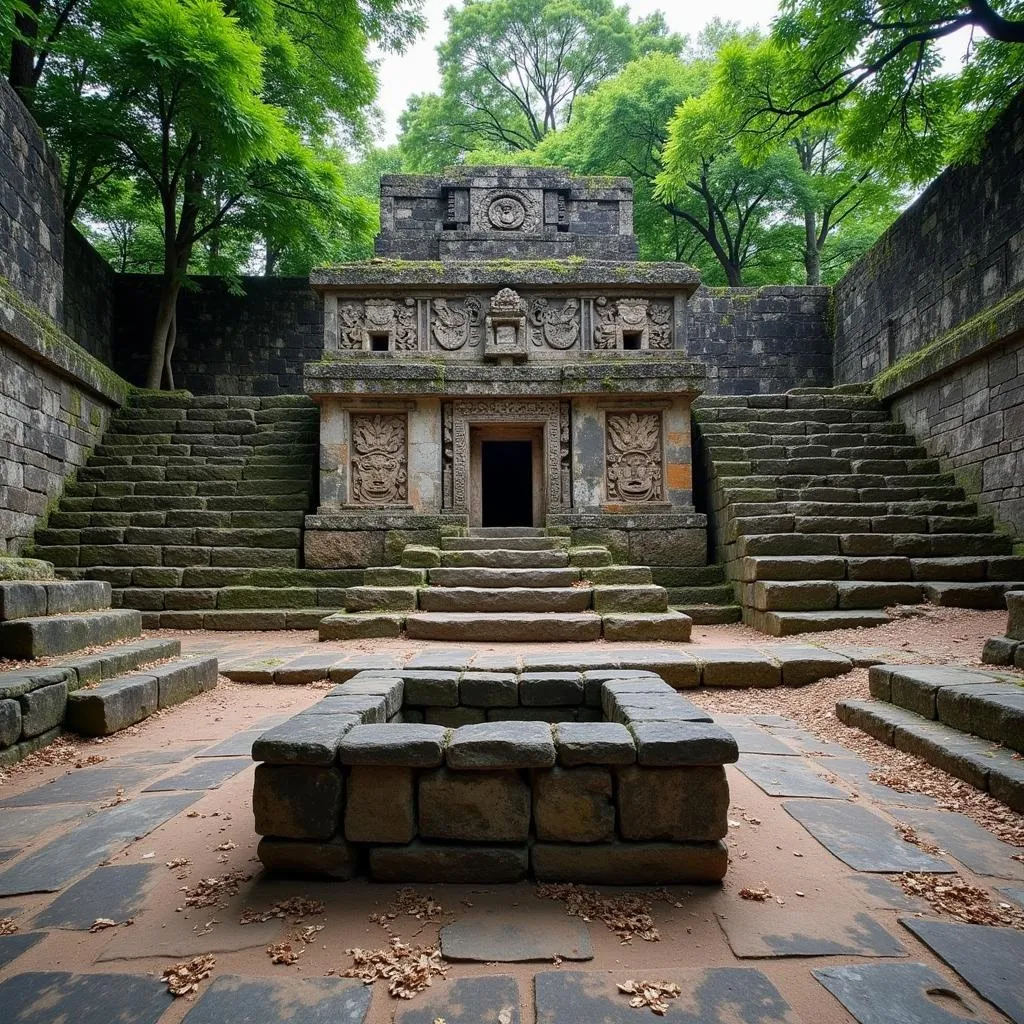 Autel de sacrifice aztèque dans un ancien temple