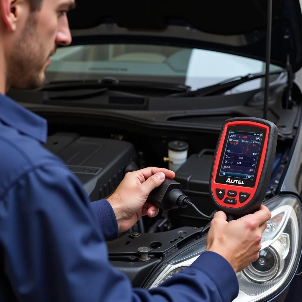 Diagnostic moteur avec Autel DS808 sur une voiture européenne