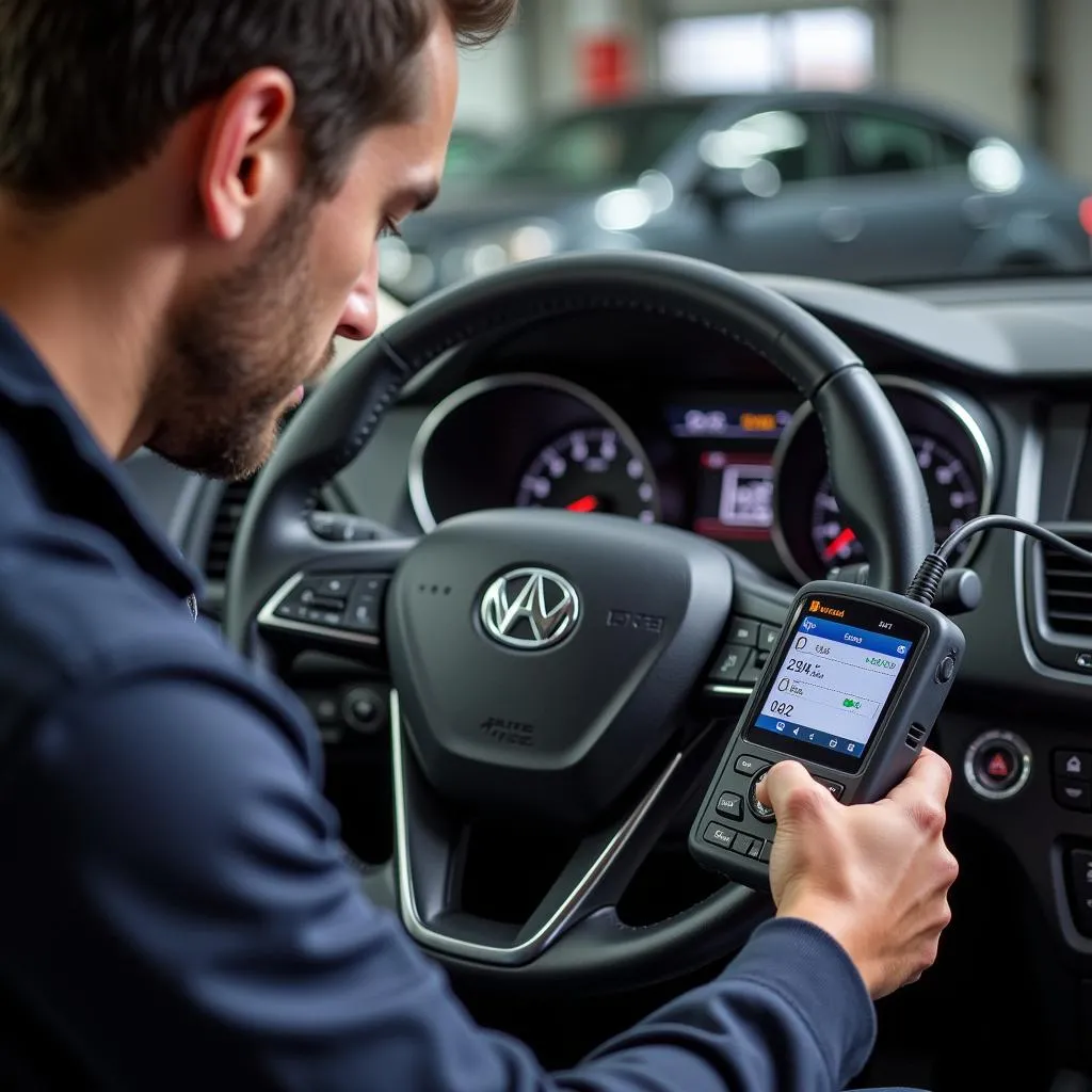 Mécanicien utilisant la valise Autel Loup Garou pour effectuer un diagnostic complet du système automobile