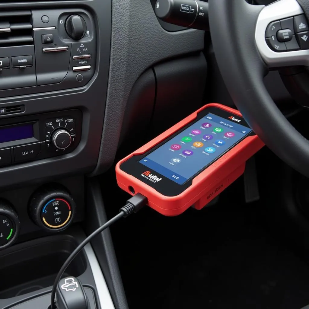 L'Autel MaxiLink ML519 branché sur la prise OBD2 d'une voiture