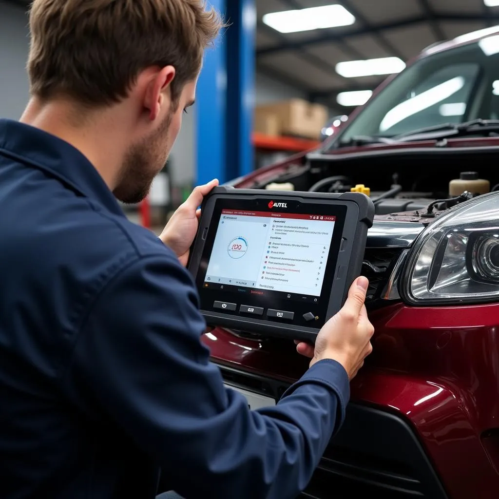 Mécanicien utilisant l'Autel MS906S dans un garage