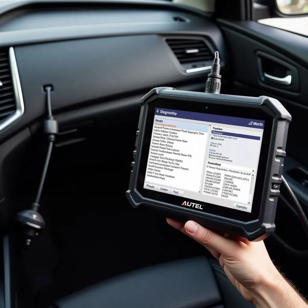 Scanner Autel diagnostiquant une voiture moderne