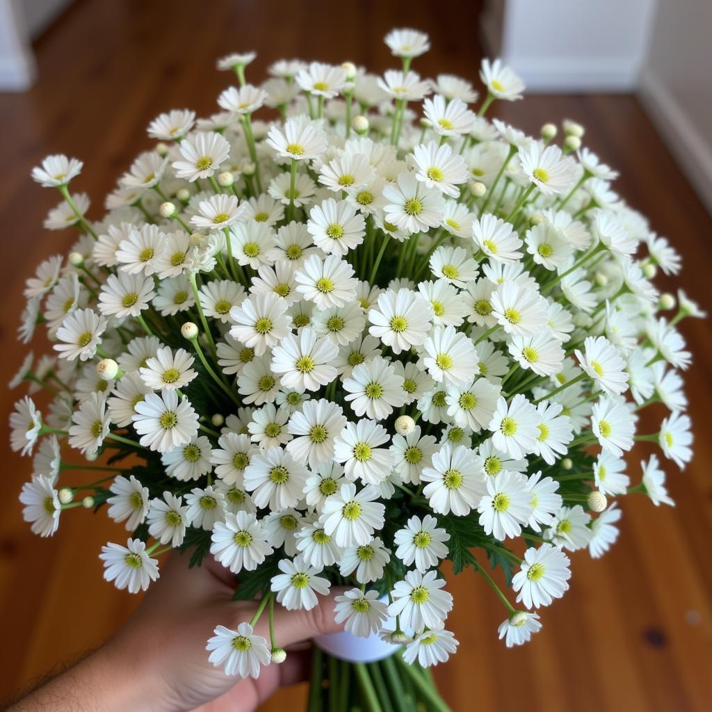 Un magnifique bouquet de gypsophile blanc pour la décoration de l'autel