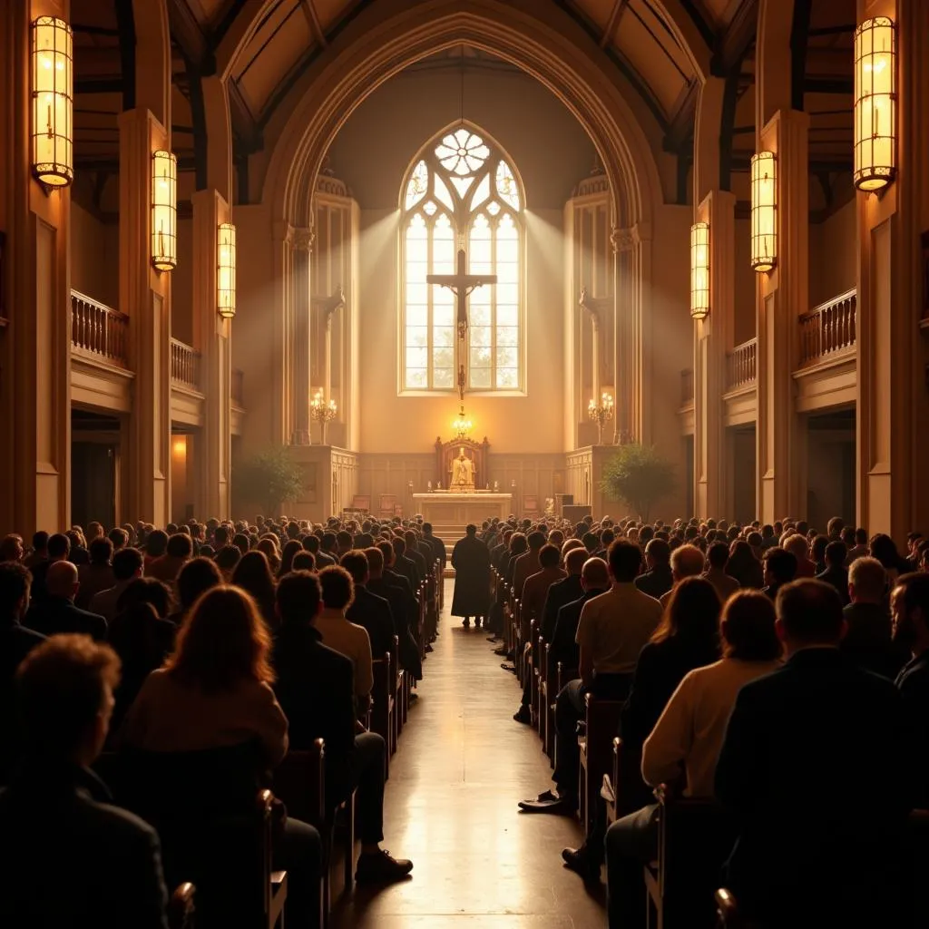 Communauté rassemblée dans une église autour de l'autel