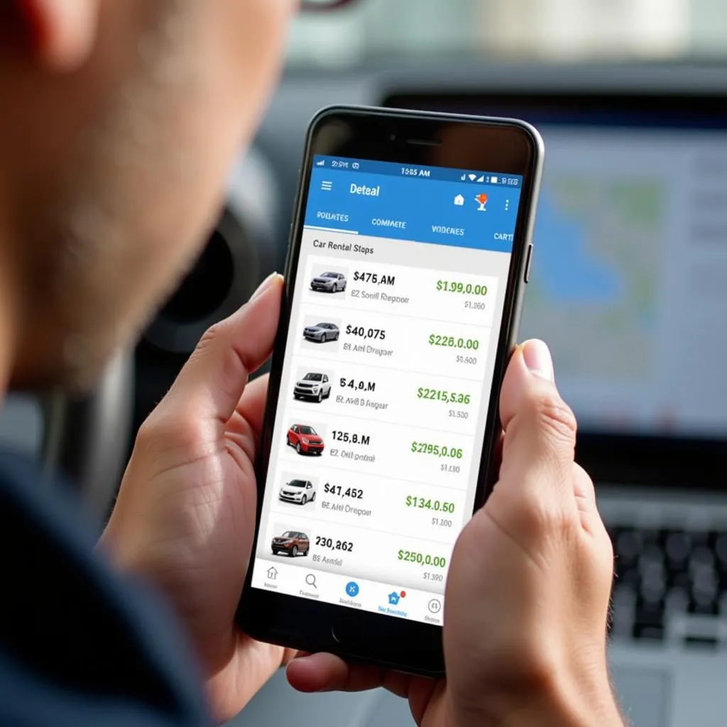 Comparaison d'offres de location de voitures sur smartphone