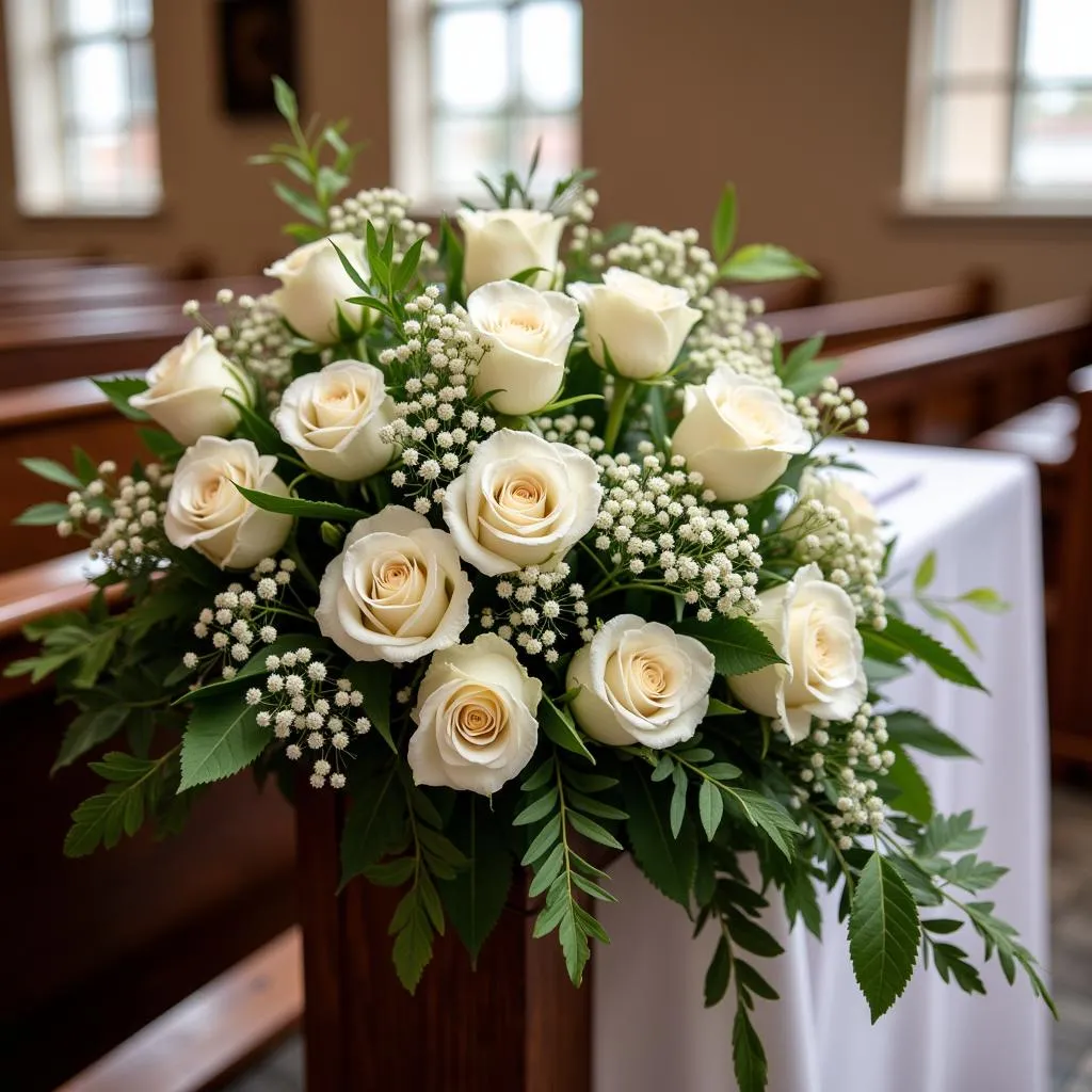 Composition florale de mariage sur un autel