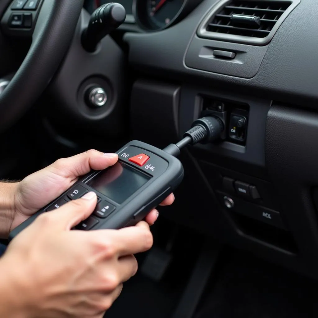 Connexion d'un outil de diagnostic à la prise OBD2 d'une voiture