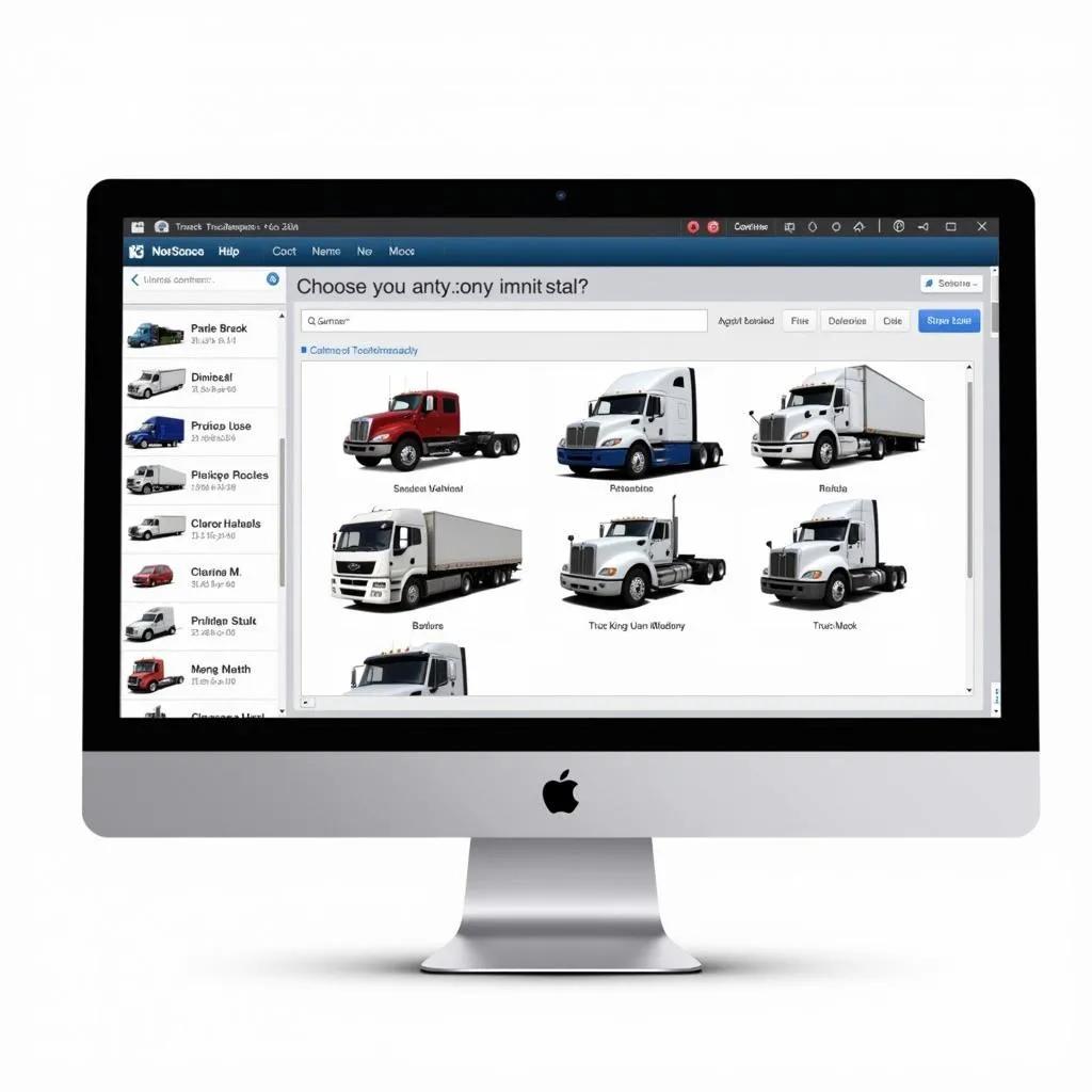 Écran d'ordinateur affichant le logiciel TruckProDemand avec différents modèles de camions