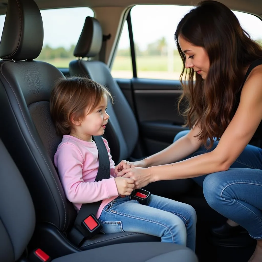 Enfant attachant sa ceinture de sécurité