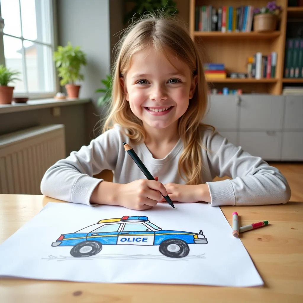 Enfant dessinant une voiture de police