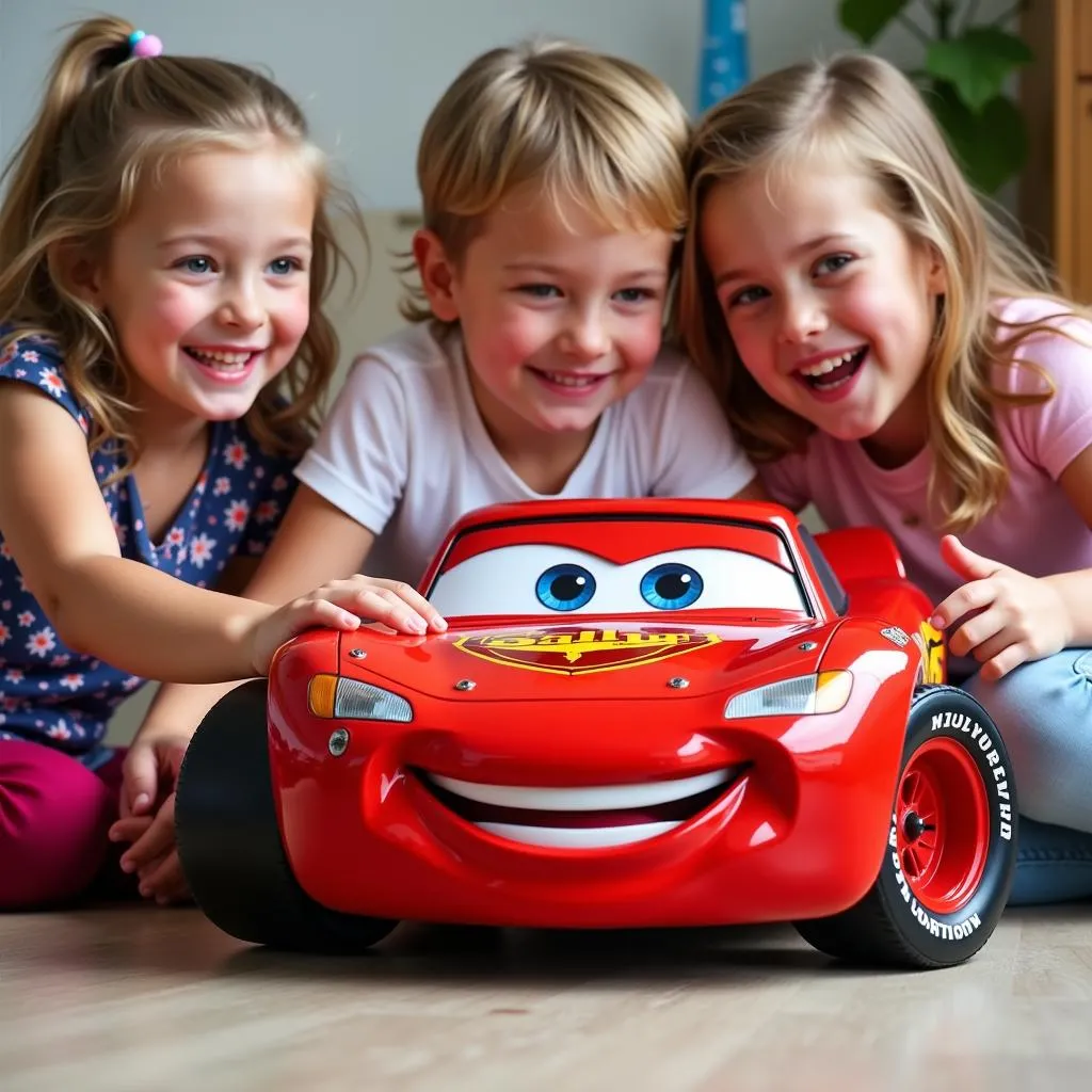 Enfants jouant avec une voiture jouet Sally Cars