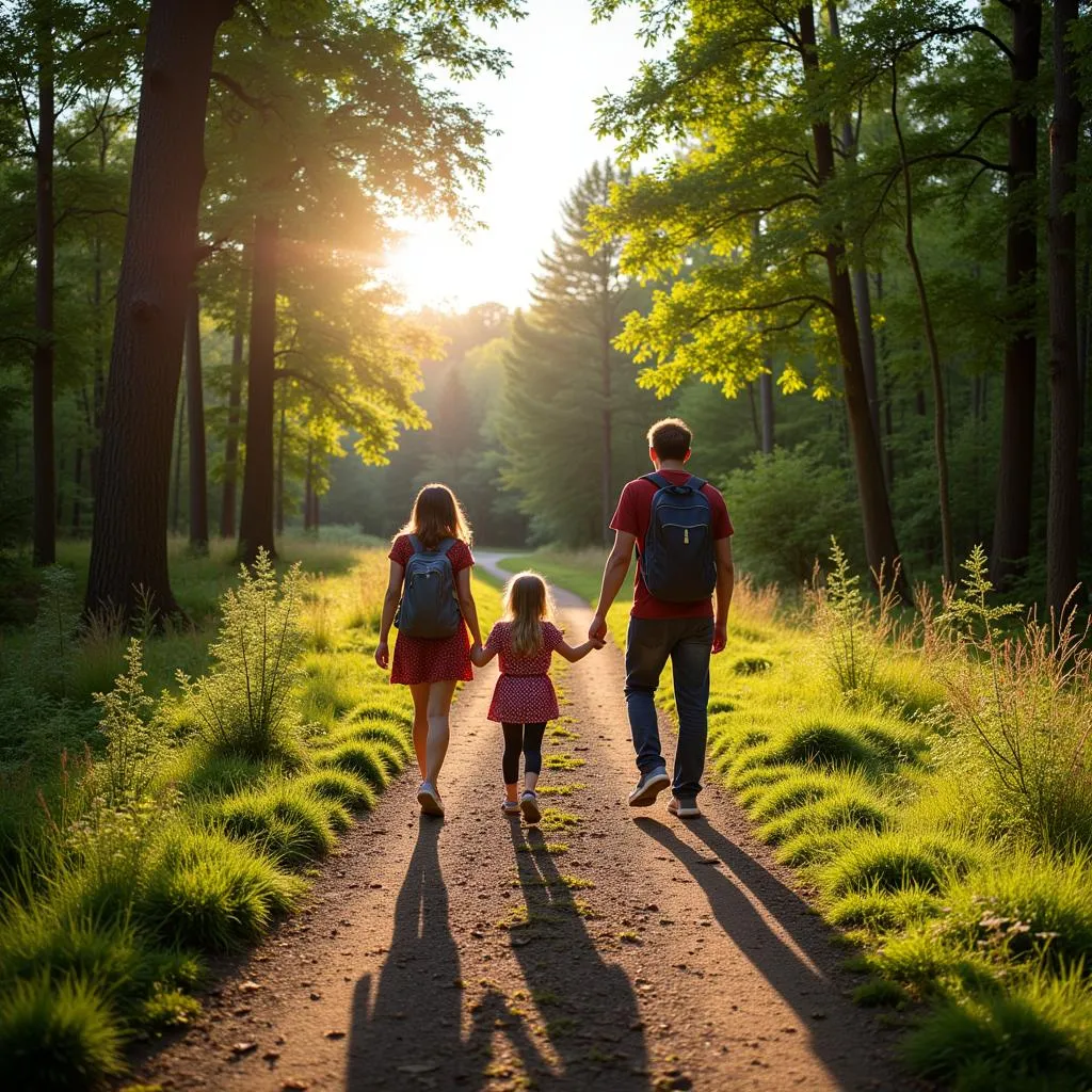 Famille se promenant en forêt