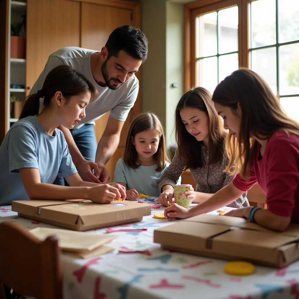 Famille préparant un care package pour un détenu