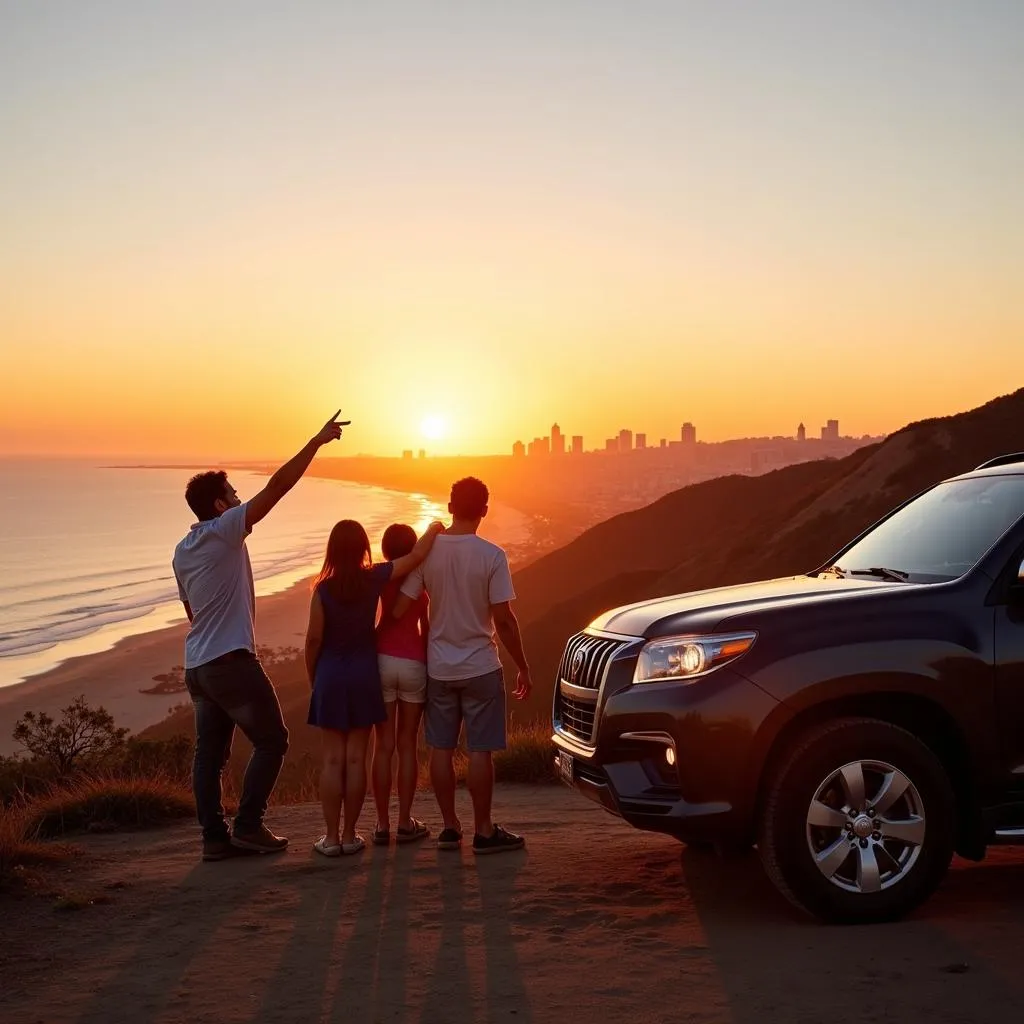 Une famille profitant de la vue panoramique sur San Diego depuis leur voiture de location