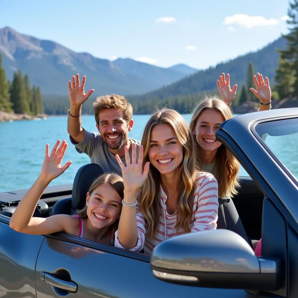 Famille en voiture au lac Tahoe