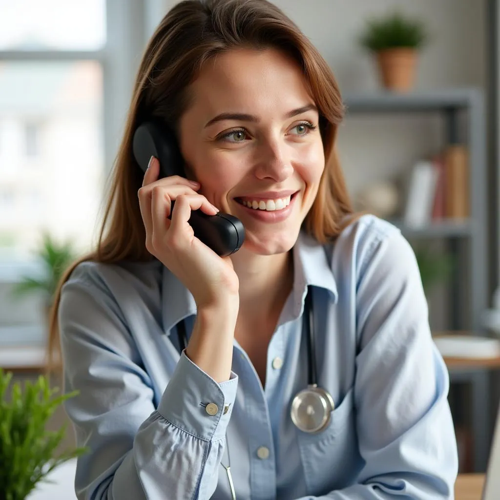 Femme prend rendez-vous par téléphone pour un service 24 Home Care