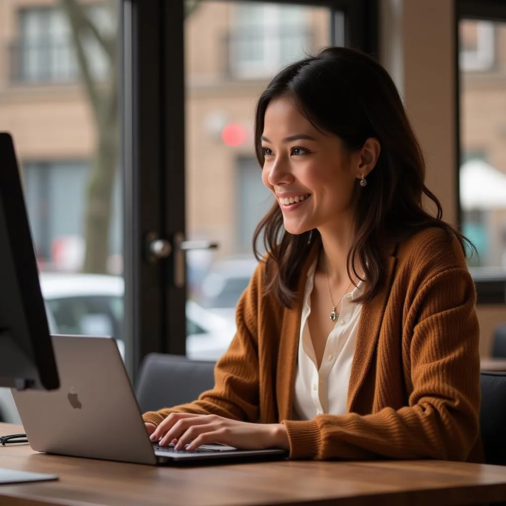 Une femme française utilise le chat en ligne de Macy's