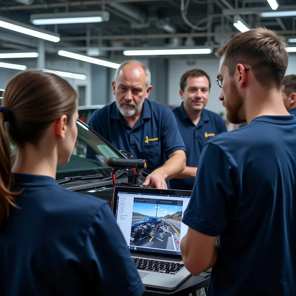 Un groupe de techniciens participant à une formation pratique sur la technologie automobile COB UHD