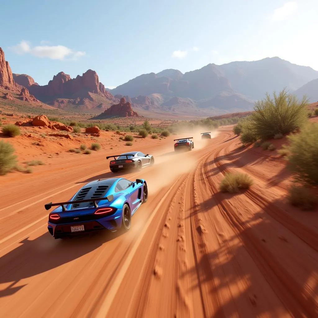 Course de voitures dans Forza Horizon 5 avec paysage mexicain