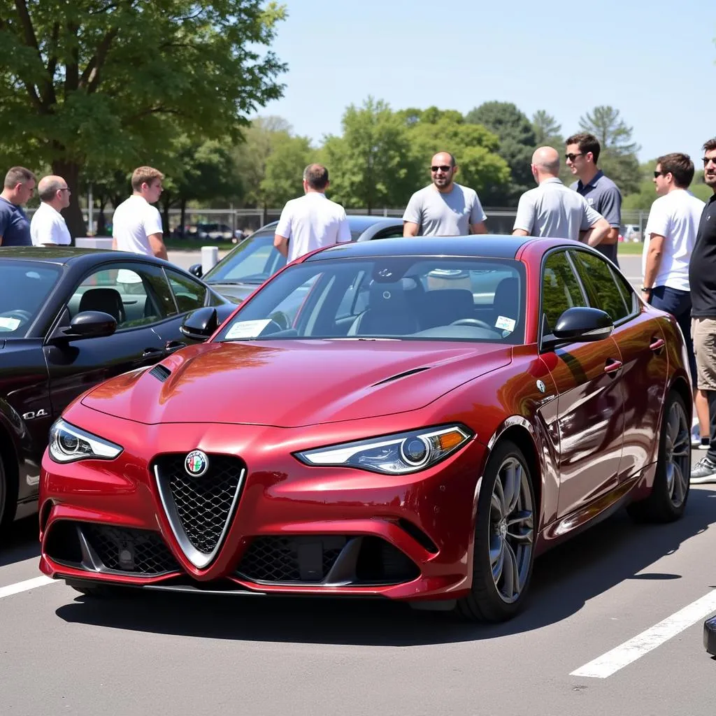 Groupe de propriétaires d'Alfa Romeo Giulia lors d'un rassemblement