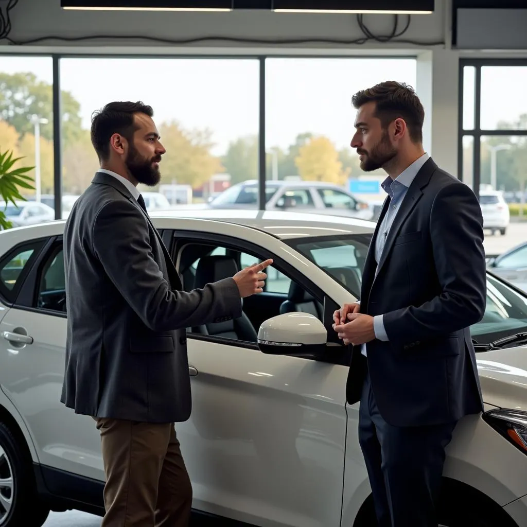 Un homme négocie le prix d'une voiture d'occasion