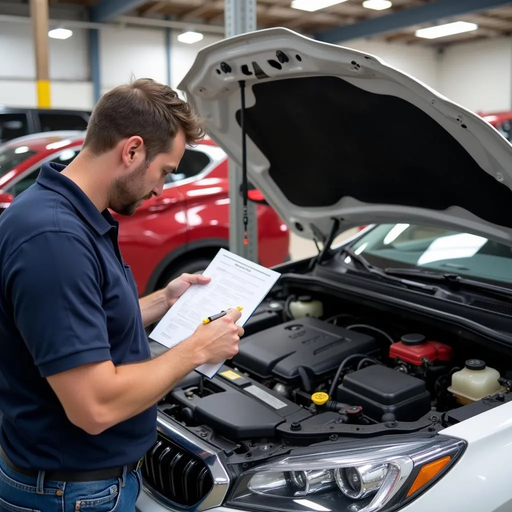 Inspection du moteur d'une voiture d'occasion