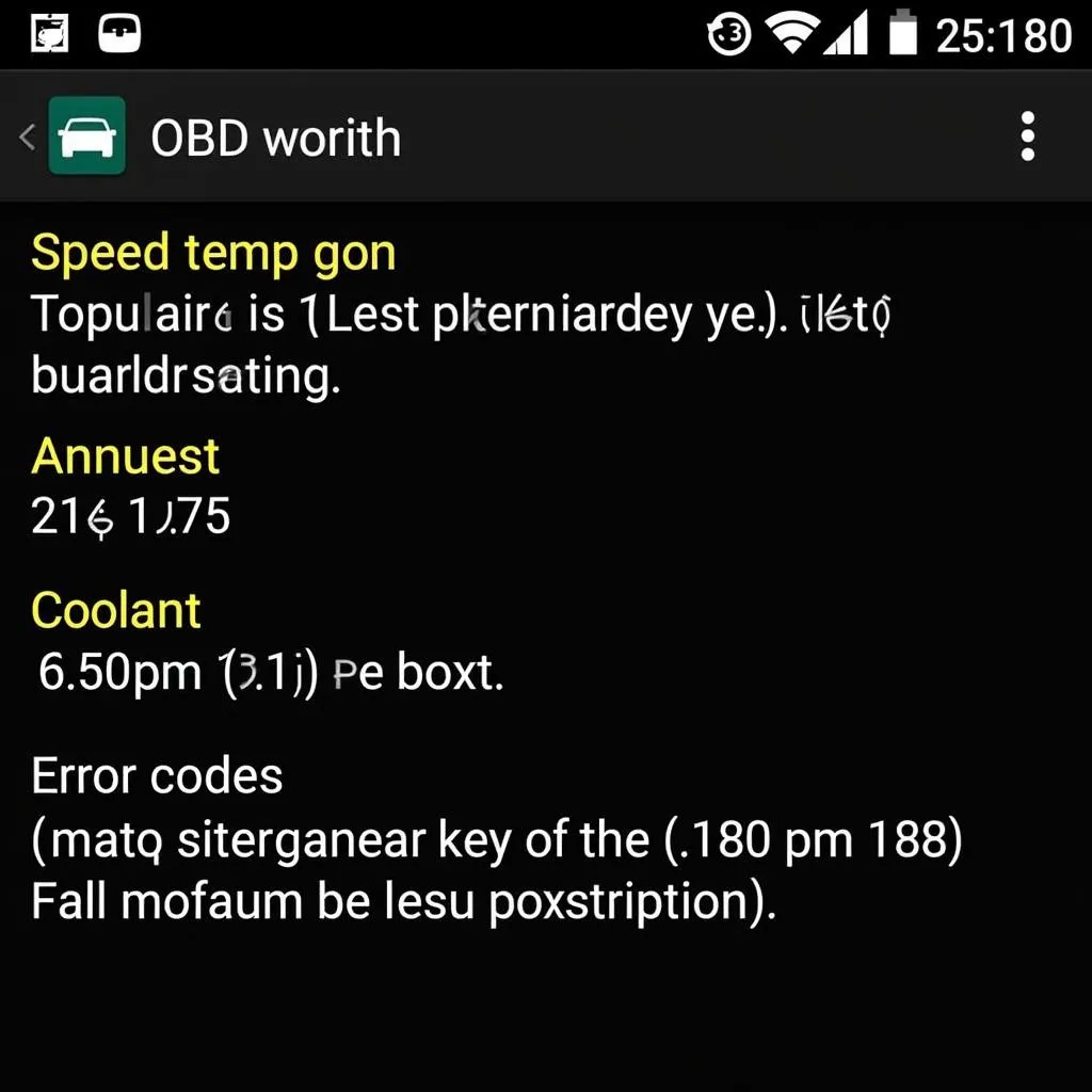 Interface application OBD Android