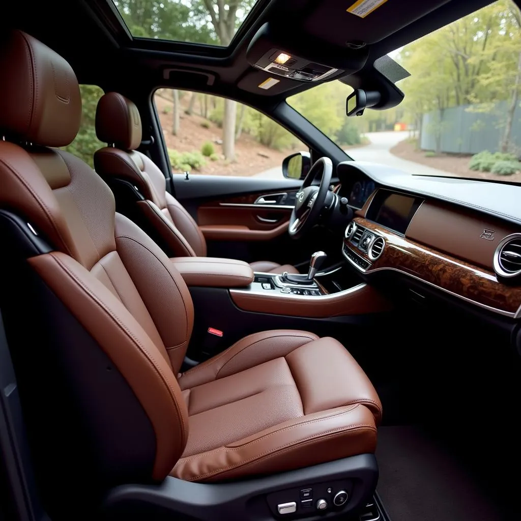 L'intérieur opulent d'une voiture d'élite avec des finitions en cuir et en bois